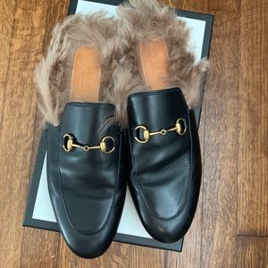 Gucci fur loafer slides